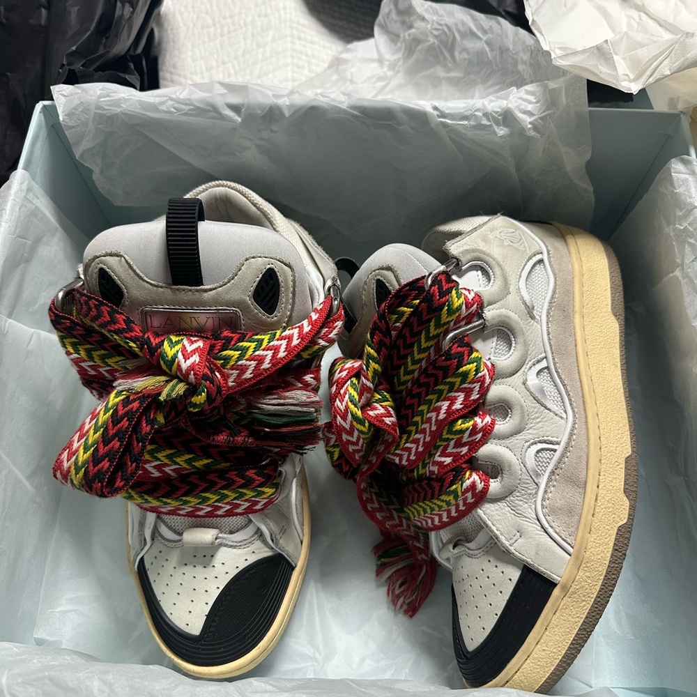 Lanvin White and Black Sneakers with Multicolor Laces